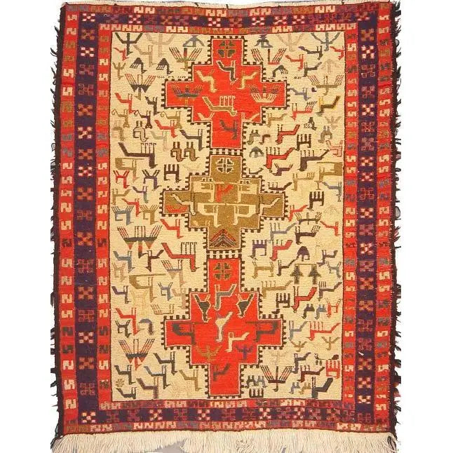 One Of The Kind Hand-Knotted Kilim Soumak 4'9" X 3'5"
